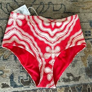 Red and White High-Waisted Bikini Bottom